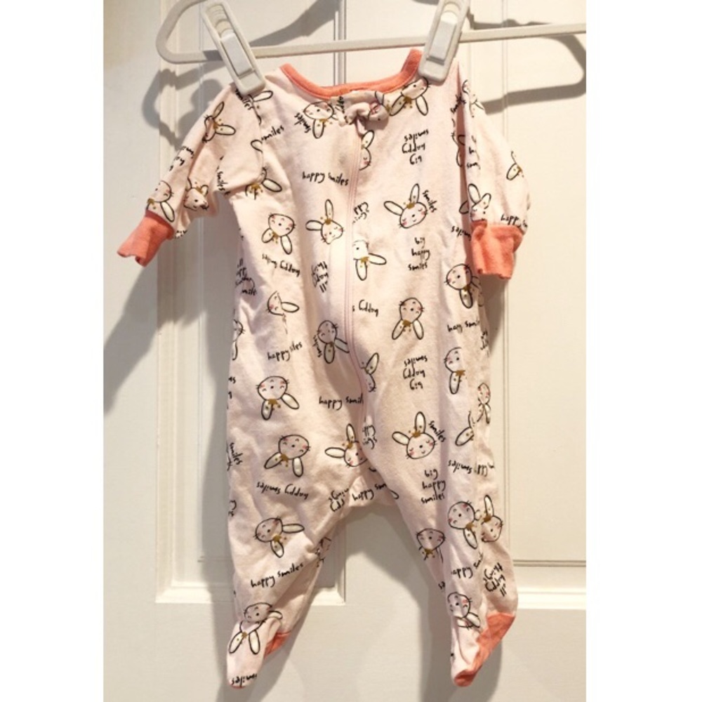 Gerber Happy Smiles Bunny Sparkly zip-up onesie